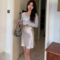 Women High Waist Skirt Lady Triacetate Satin Skirt High Waist Hip Wrap Mermaid A-Line Skirt Ladies Summer Daily Wear Skirt