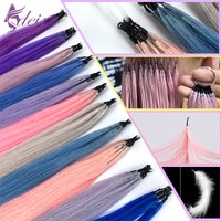 ADEIRS Color Feather hair extensions Straight 100% Real Human Microring Hair Extensions Color Purple Blue Pink Gray 18-20inch