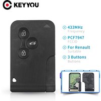 KEYYOU ID46 PCF7947 Chip For Renault Clio Logan Megane 2 3 Scenic Remote Key 3 Buttons 433Mhz Smart Card Emergency Insert