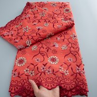 Swiss Voile Lace Fabric 3D Flower Applique with Stones Quality African Cotton Lace Fabric Wedding Dress Material for Women Sew