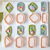8pcs Embedded Baroque Window Frame Polymer Clay Cutters for Earring Jewelry Making, Embossed Scalloped Frame Clay Stamp Molds