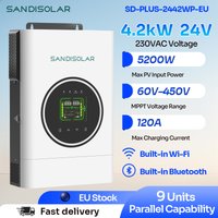 SANDISOLAR 4200W Solar-Wechselrichter-Ladegerät 24V Hybrid-Wechselrichter 500V Hochspannung MPPT Dual-Ausgang für Notstromversorgung zu Hause