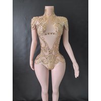 New Rhinestones Bodysuit Pole DancePerformance Clothing Party Rave Outfit Clubwear Stretch Drag Queen Costume 7G