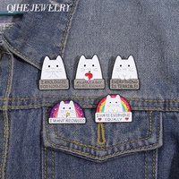 Cute Rainbow Cat Enamel Pins Custom I HATE EVERYONE EQUALLY Funny Kitten Brooches Lapel Badge Backpack Jewelry Pin Accessories