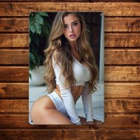 Vintage Metal Tin Sign, Sexy Blonde Beauty Wall Art, Retro Home Decor for Bar Cafe