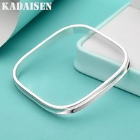 925 Sterling Silver Smooth Square Bangles For Women Bracelets Wedding Engagement Party Fashiona Charm Jewelry