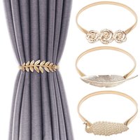 Spring Rope Curtain Tiebacks Alloy Drapery Holdback Elastic Window Curtain Ties Backs For Decorative Curtain Holdbacks Gold