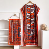 Muslim Abayas for Women Elegant Printed Silk Loose Robe African Maxi Party Dress with Belt And Turban Soft Femme 2026 New