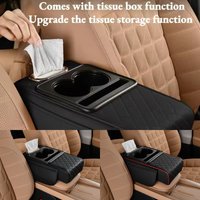 Auto Center Console Armrest Cushion With 2 Cup Holder PU Leather Armrest Pad Car Amrest Pillow Cover Height Pad Car Accessories