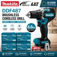 Original Makita 18V LXT Bürstenloser Akku-Bohrschrauber 10mm DDF487 Hochdrehmoment-Elektroschrauber + BL1860B BL1840 Akku-Set Elektrowerkzeug-Set Schnelle Lieferung