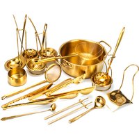 Gold Stainless Steel Food Clip Soup Spoon Colander Cooking Spoon With Storage Stand Seasoning Spoon Kitchen Utensils