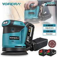 YOFIDRA 125MM 3-Gang Elektrischer Exzenterschleifer Kabelloser Polierer Schleifmaschine Holzbearbeitungs-Elektrowerkzeug für Makita-Akku
