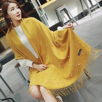 Luxury Pearls Solid Color Cashmere Scarf Women Winter Warm Pashmina Scarves Tassel Casual Bufanda Poncho Lady Wraps Shawls