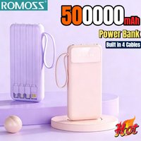 ROMOSS 500000mAh Power Bank Large Capacity Fast Charging Built in 4 Cables Digital Display External Battery for iPhone Samsung