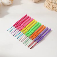 1Set Multicolour Plastic Handle Crochet Hook Knitting Needles Aluminum Crochet Hooks Template Knit Needles Weave DIY Crafts