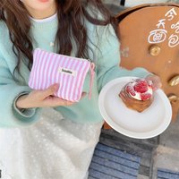 Cute Small Cosmetic Bag Mini Canvas Striped Organizer for Women Lipstick Makeup Bag Purse