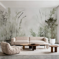 Custom Sized Mural with Sage Green Leaf Watercolor Texture Wallpaper for Bedrooms, Living Rooms, and Natural Inspiration Murals