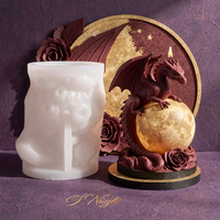 IVORELLE Dragon Rose Moon Silicone Candle Molds Detailed Gothic Creature Wax Craft Form For Handmade Tabletop Fantasy Decor Gift