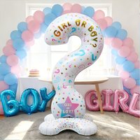 3PCS Gender Reveal Party Balloons Question Mark Balloons with Stands for Baby Showers and Gender Reveal Celebrations