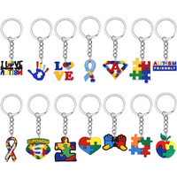 1-14Pcs Love Autism Awareness Friendly Apple Heart PVC Keychain Key Holder Keyring Bag Pendant Accessories Kid Birthday Gift