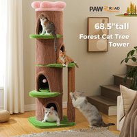 Großer Katzenbaum mit 4 geräumigen Höhlen, dickem Kratzbaum, Blumen-Dachbett, hoher Katzenturm für drinnen, luxuriöses Katzenhaus, Bett und Spielzeug
