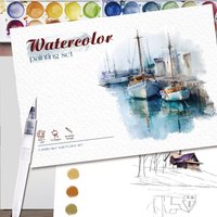 1pc Beginner Friendly Scenery & Marine Life Watercolor Coloring Book 20 Preprinted Outline Illustrations DIY Painting Craft Gift