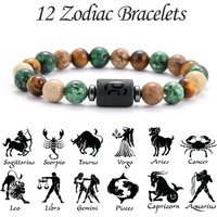 12 Zodiac Signs Natural Stone Bracelets Leo Capricorn Taurus Cancer Bracelets Women Men Couple Friendship Jewelry Gift Bracelets
