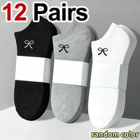 3/6/12 Pairs Thin Bow Printed Women Short Socks Spring Summer Sweat Absorbing Breathable Soft Comfortable Invisible Casual Socks