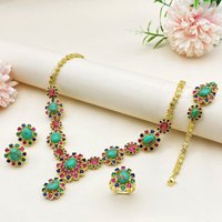 JRH Women's Gold Plated Copper Jewelry Set Zircon Accents Prom Date Fashion Necklace Earrings Ring Bracelet Combo