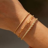 3pcs Women Stainless Steel Thin Chain Bracelet, Waterproof Adjustable Twist Chain Wristband Bracelets, Fashion Punk Jewelry Set