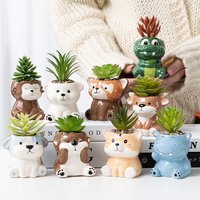 Cartoon Cute Animal Ceramic Flower Pot Table Display Potted Container Decoration Cute Dog Tiger Ceramic Flower Pot Home Decor