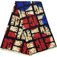 6Yard African Ethnic Batik Fabric Blue & Red Checkered Double-Sided Print DIY Handmade Craft Fabric