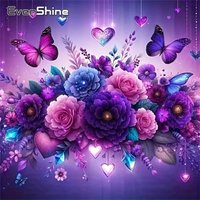 Evershine Peony Diamond Painting Flower Cross Stitch Kits DIY Embroidery Butterfly Needlework Handmade Hobby
