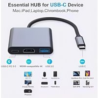 3 in 1 USB C male to female hub with 4K HDMI USB 3 0 and charging for MacBook Air 12 portable data transfer and display solution