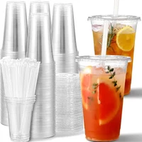 50PCS Disposable Plastic Cup with Lid Milk Tea Cups for Christmas Wedding Party Smoothies Coffee Cold Hot Drinks Container