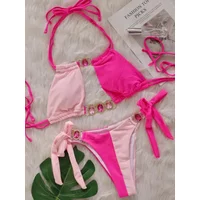 2026 Splicing Halter Diamond Bikini Women Swimsuit Female Swimwear Two Pieces Bikini Set Hollow Out Bathing Suit Swim Beach Wear