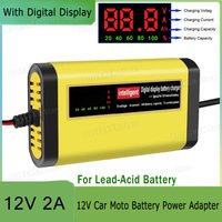 12V 2A Pulse Repair Intelligent Charger With Power Display 12V Car Moto Truck Battery Power Adapters For Lead Acid Battery EU US