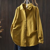 Enianechu Pure Brushed Cotton Yellow Purple Solid Shirts Office Wear Woman Autumn Japan Fashion Long Sleeve Blouses Base Shirts