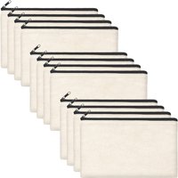 12pcs Blank Canvas Zipper Pouches, DIY Craft Pencil Bags & Multi-Purpose Storage Pouches, 8.3 × 5 Inch