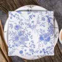 New Classic Blue Cyanotype Colored Paper Napkins Printed Napkins Chinese Style Pure Wood Pulp Paper 20 Sheets Paper Placemats 33