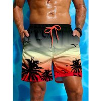 Palm Tree Pattern Beach Shorts Men Gradient 3D Printed Swim Trunks Summer Breathable Short Pants Loose Board Shorts Streetwear