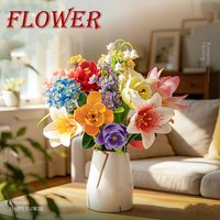 Micro particle building block flower set, DIY assembly floral decoration, suitable for desktop decoration and room accessories