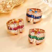 Luxury Adjustable Open Ring Women Colorful Cubic Zirconia Gemstone Vintage Gold Plated Statement Finger Jewelry Accessory Gifts