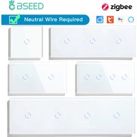 BSEED ZigbeeTouch Switches Series Wall Smart Light Switches Blue LED Backlight Glass Sensor Screen Tuya APP Switches EU Standard