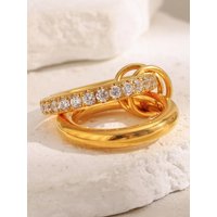 La. Muses 2-layer Zircon Inlaid Stainless steel Women's Ring PVD Gold-plated Fashionable Daily Jewelry Gift Accessories