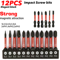 12-Piece S2 Steel Bit Set, Cross/Flat Head, Multiple Sizes, 50mm, Magnetic, Anti-Twist, High Hardness Impact Screwdriver Bits