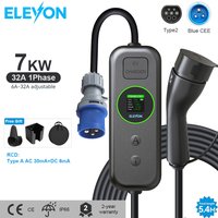 ELEVON Typ2 7KW 32A 1-Phasen Tragbares Elektroauto-Ladegerät Wallbox EVSE Schnellladekabel Blau CEE-Stecker IP66