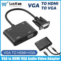 LccKaa VGA To HDMI VGA Converter 1 in 2 Out VGA Splitter with 3.5mm Audio for Computers Desktops Laptops Projector Monitor