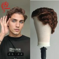 Hesperis#4 Brown Full Lace Curly Wig Brazilian Remy Pixie Cut Short Lace Wig Pre Plucked Curl Male Human Hair Wig WIth Baby Hair