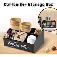 Coffee Station Organizer 5 Compartment Tea Chest Box Coffee Bar Accessories Caddy Wood Vintage Coffee Pods Holder 30x19.4x11.3cm